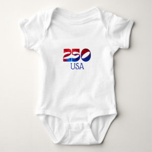 Red White Stripe Blue Stars America 250 Birthday Baby Bodysuit