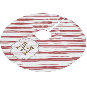 Red White Stripe Candy Monogram Initial Tree Skirt