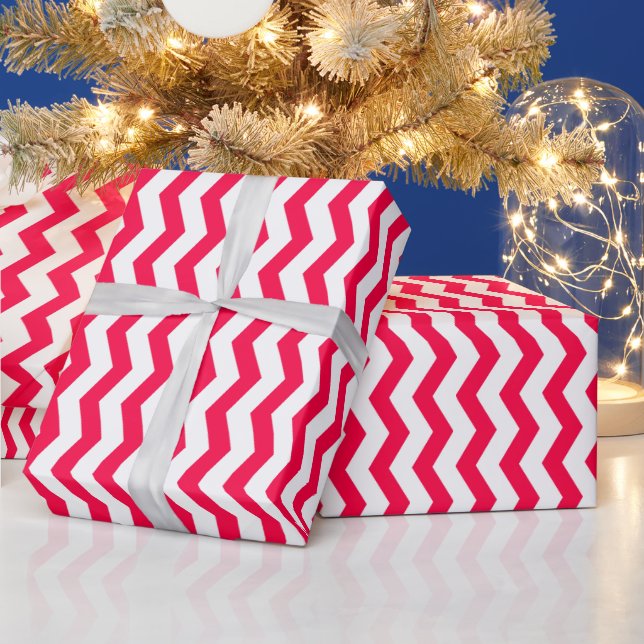 Red White Stripe Classic Christmas Template Wrapping Paper (Holidays)