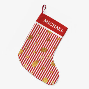 red & White Stripe Gold Dots Holiday Pattern Small Christmas Stocking
