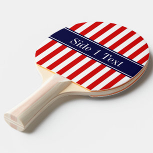 Red White Stripe Navy Blue Name Monogram Ping Pong Paddle