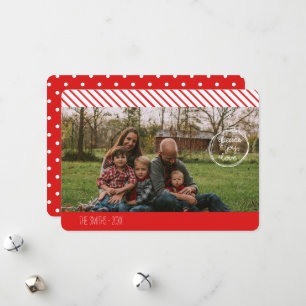 Red White Stripe Peace Joy Love Holiday Photo Card