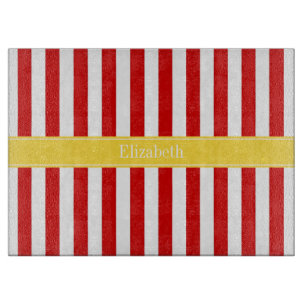 Red White Stripe Pineapple Name Monogram Cutting Board