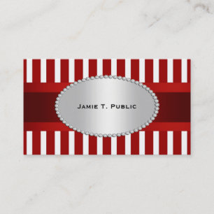 Red White Stripe, Red Ribbon, Gold Framed Label P Business Card
