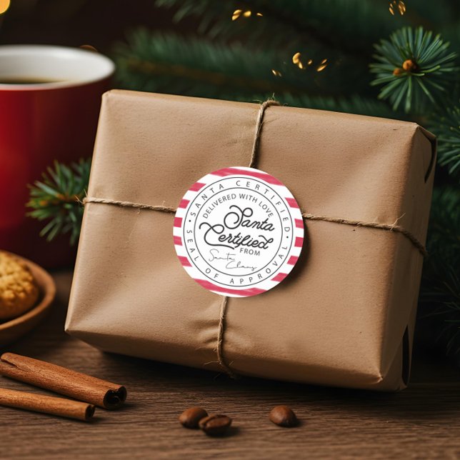 Red & White Stripe Santa Certified Delivery Seal (Red & White Stripe Santa Certified Delivery Seal Sticker)