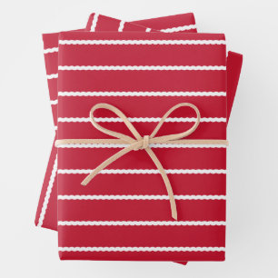 Red white stripe squiggly lines Christmas Wrapping Paper Sheet