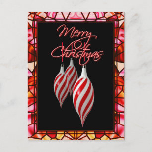 RED & WHITE STRIPE STAINED GLASS by SHARON SHARPE Holiday Postcard
