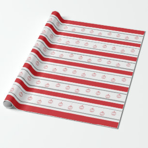 Red, white stripe with ornaments wrapping paper