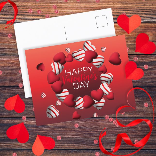 Red White Striped 3D Hearts Happy Valentine's Day Postcard (Creator Uploaded)