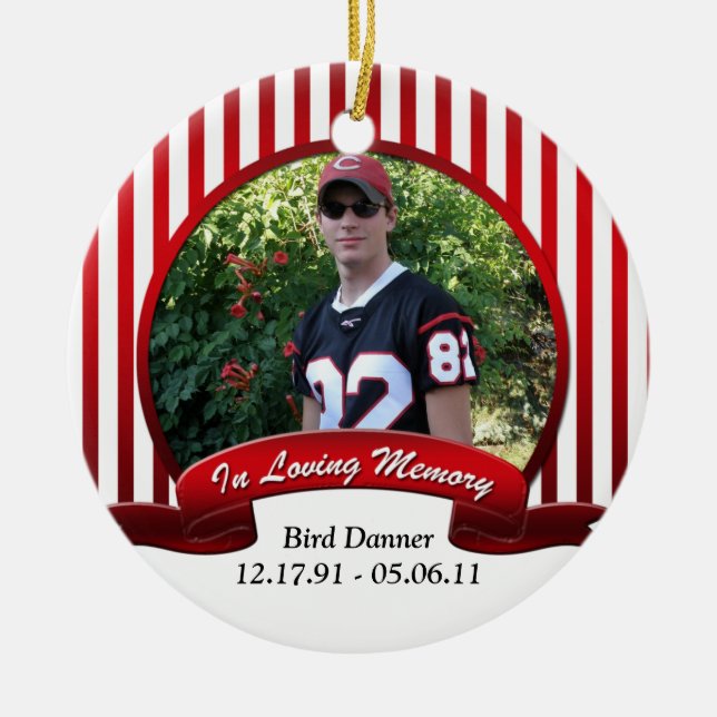 Red White Striped In Loving Memory Ornament (Front)