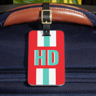 Red & white striped Shadow Monogram retro travel Luggage Tag