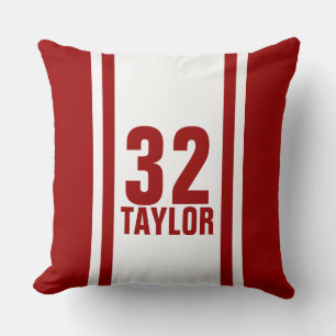 Red & White Striped Sports Jersey Throw Pillow