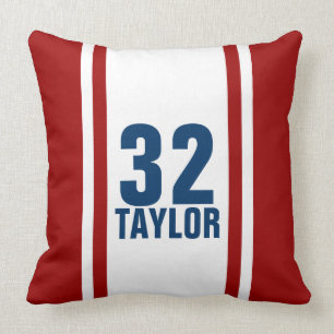 Red & White Striped Sports Jersey Throw Pillow