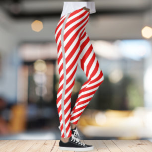 Red/White striped with side grey line Leggings