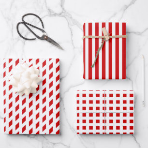 Red white stripes check diamond geometric pattern wrapping paper sheet