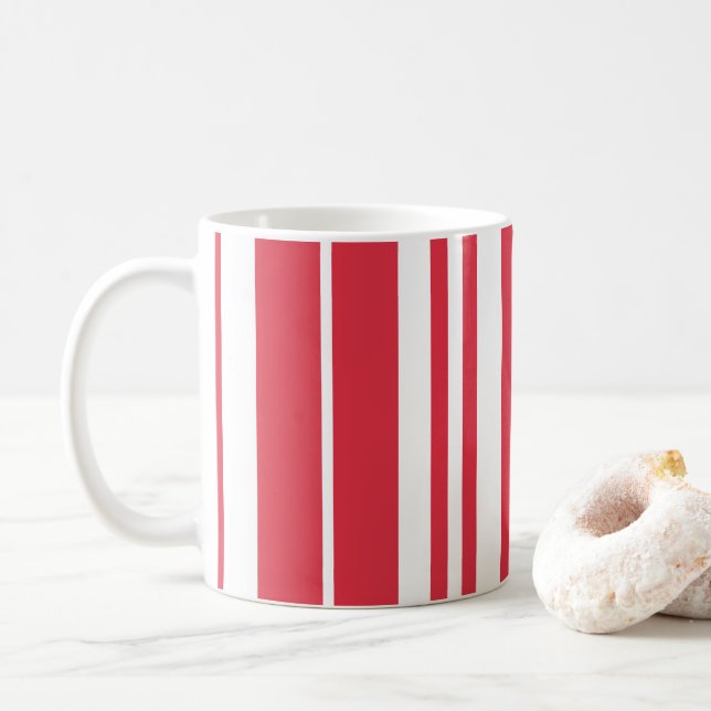 Red White Stripes Coastal Seaside  Coffee Mug (With Donut)