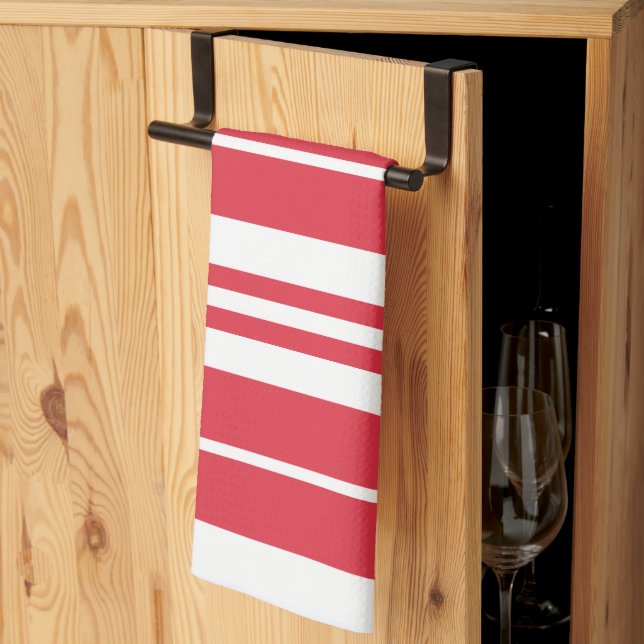 Red White Stripes Coastal Seaside  Tea Towel (Thirds Fold)