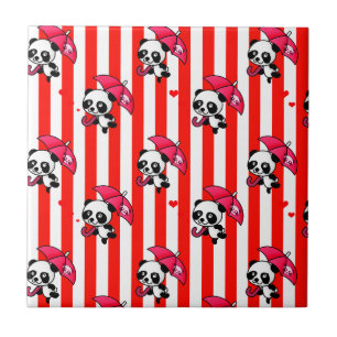 Red White Stripes Cute Ceramic Tile