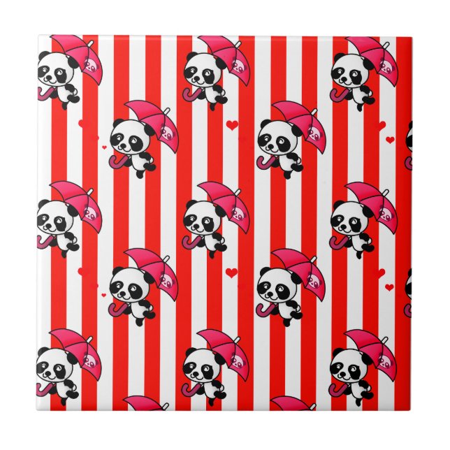 Red White Stripes Cute Ceramic Tile (Front)