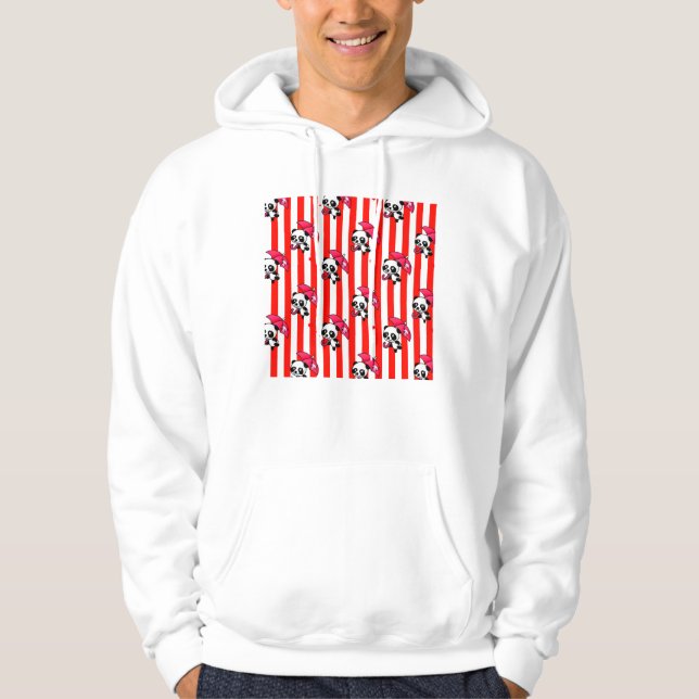 Red White Stripes Cute Hoodie (Front)