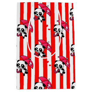 Red White Stripes Cute Medium Gift Bag