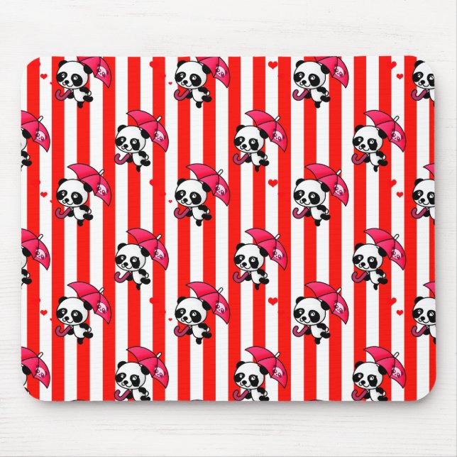 Red White Stripes Cute Mouse Pad (Front)