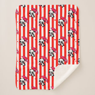 Red White Stripes Cute Sherpa Blanket