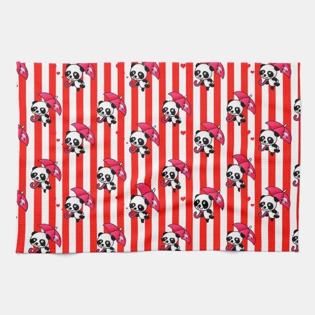 Red White Stripes Cute Tea Towel (Horizontal)