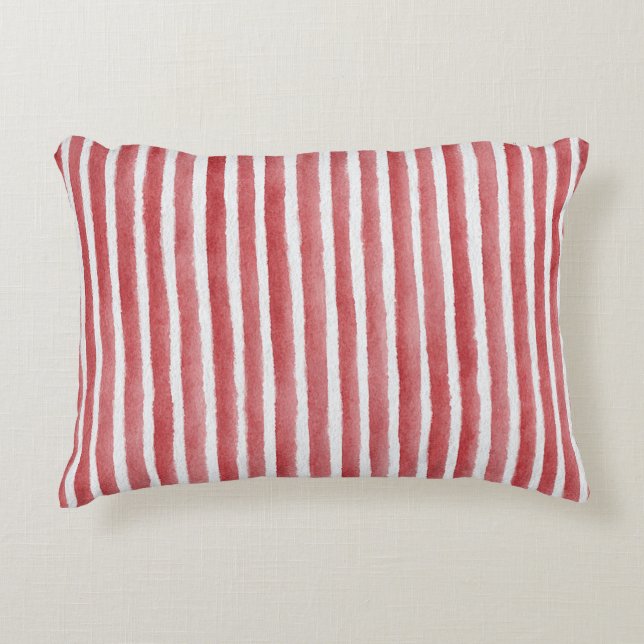 Red White Stripes Decorative Cushion (Front)