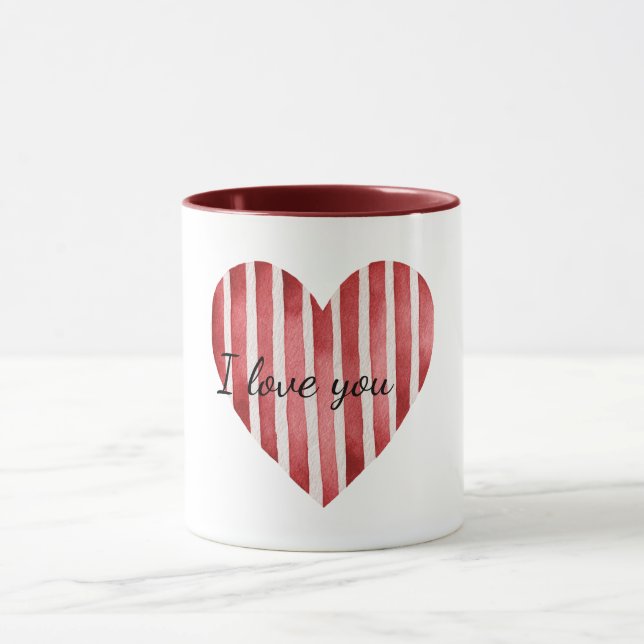 Red White Stripes Heart Love Mug (Center)