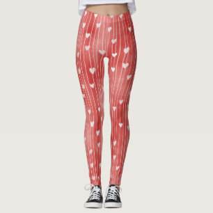 Red White Stripes Hearts Leggings