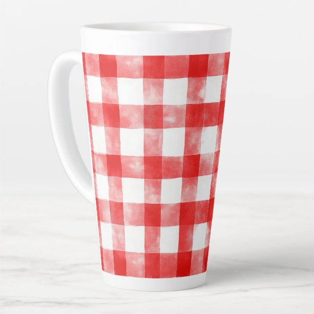 Red White Stripes Latte Mug (Left Angle)