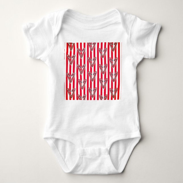 Red White Stripes Lollipops Hearts Baby Bodysuit (Front)