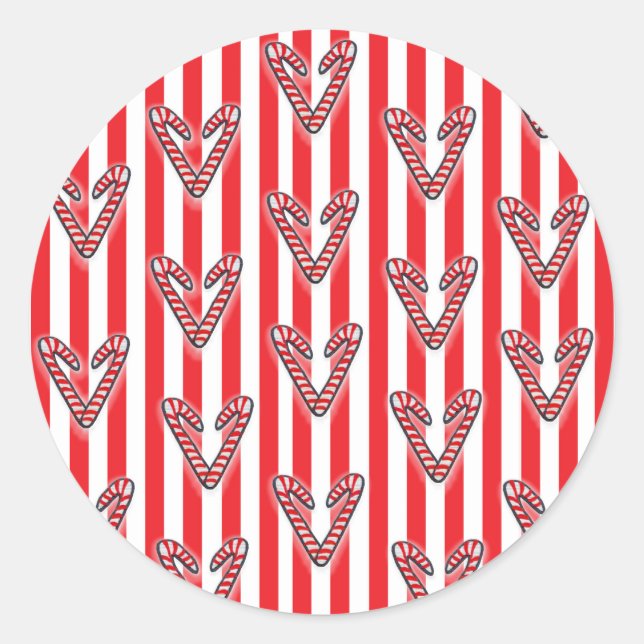 Red White Stripes Lollipops Hearts Classic Round Sticker (Front)
