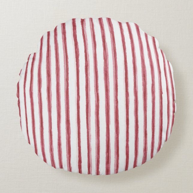 Red White Stripes Round Cushion (Front)