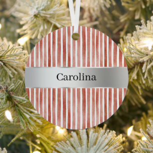 Red White Stripes Silver Ribbon Christmas Metal Tree Decoration