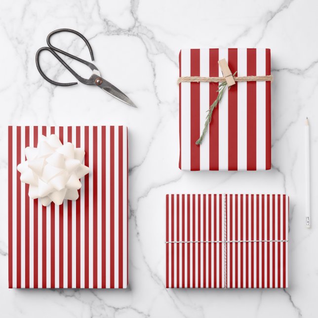 Red & White Stripes Wrapping Paper Sheet (Front)