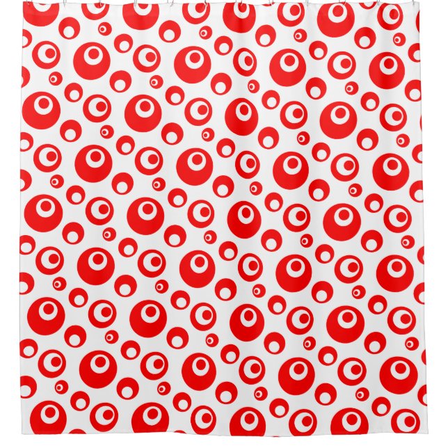 Red & White Stylised Water Bubbles Pattern Shower Curtain (Front)