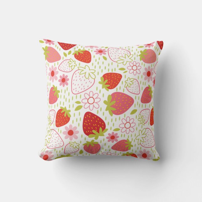 Red White Summer Strawberry Pattern Cushion (Front)