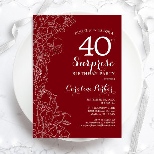 Red White Surprise 40th Birthday Party Invitation