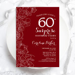 Red White Surprise 60th Birthday Party Invitation<br><div class="desc">Red White Floral Surprise 60th Birthday Party Invitation. Minimalist modern design featuring botanical accents and typography script font. Simple floral invite card perfect for a stylish female surprise bday celebration. Can be customised to any age. Printed Zazzle invitations or instant download digital printable template.</div>