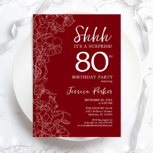 Red White Surprise 80th Birthday Invitation