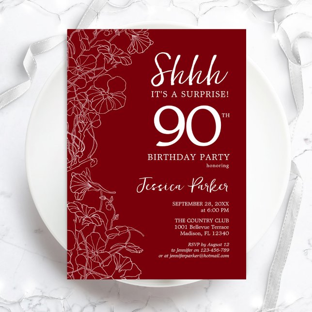 Red White Surprise 90th Birthday Invitation (Creator Uploaded)