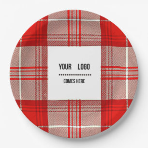 red &white tartan -add your logo paper plate