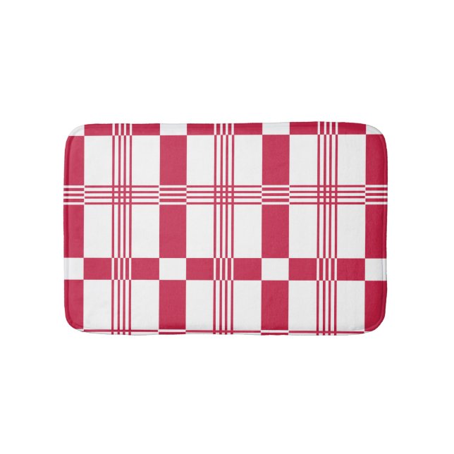 Red White Tartan Check Plaid  Bath Mat (Front)