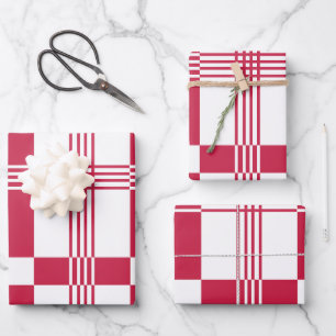 Red White Tartan Check Stripes Wrapping Paper Sheet