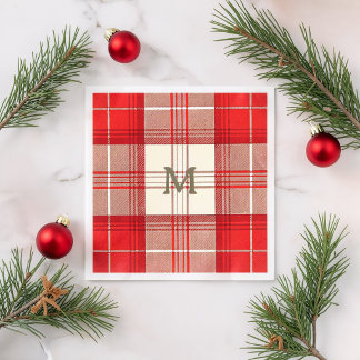 red &white tartan custom monogram napkin