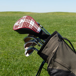 Red White Tartan Plaid Monogram Golf Head Cover