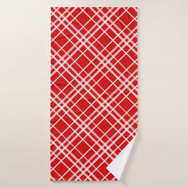 Red White Tartan Plaid Pattern Design  Bath Towel (Bath Towel)