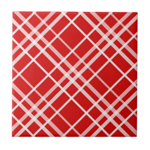 Red White Tartan Plaid Pattern Design Ceramic Tile